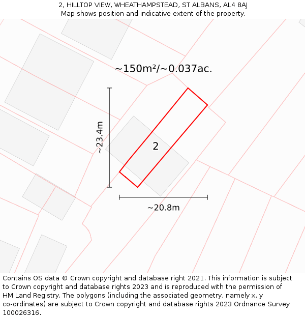 2, HILLTOP VIEW, WHEATHAMPSTEAD, ST ALBANS, AL4 8AJ: Plot and title map