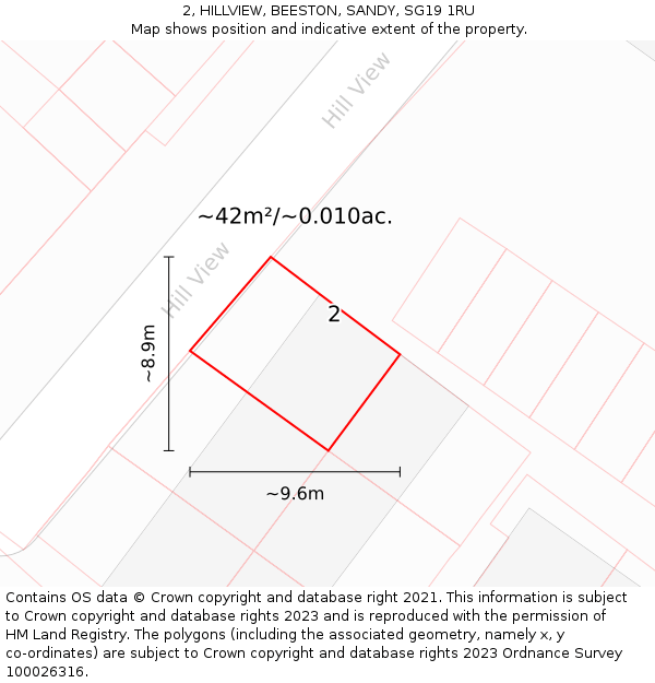 2, HILLVIEW, BEESTON, SANDY, SG19 1RU: Plot and title map