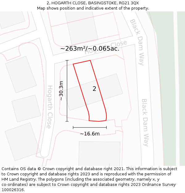 2, HOGARTH CLOSE, BASINGSTOKE, RG21 3QX: Plot and title map