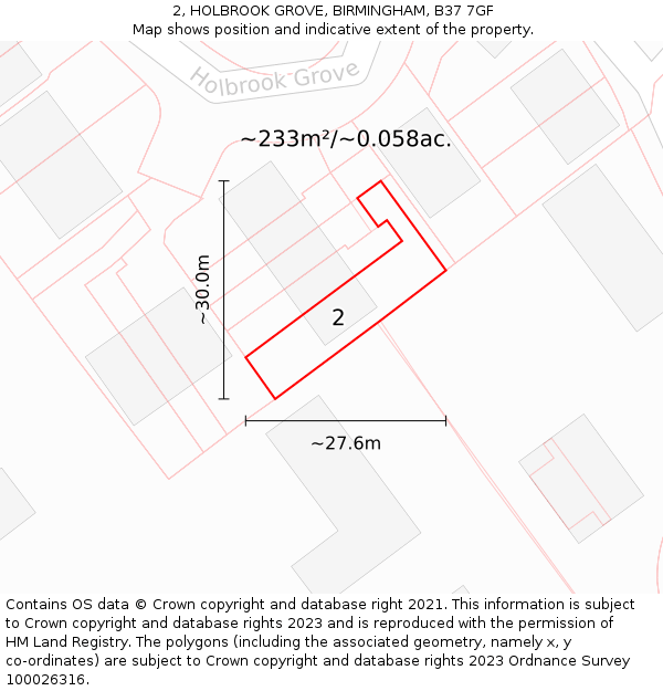2, HOLBROOK GROVE, BIRMINGHAM, B37 7GF: Plot and title map