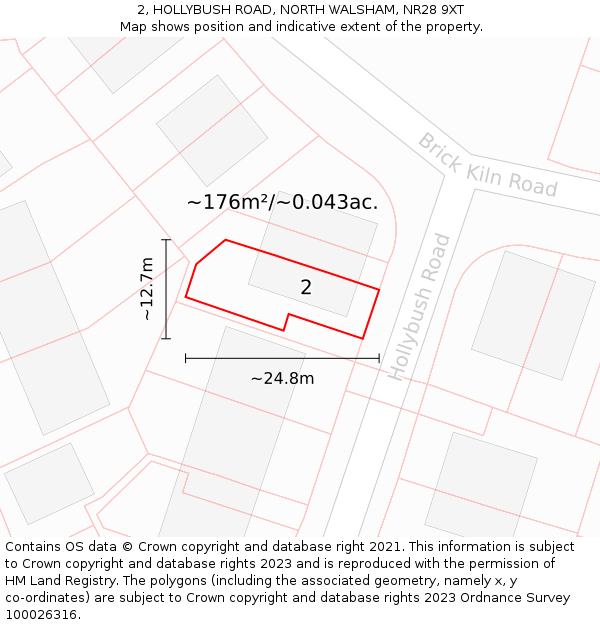 2, HOLLYBUSH ROAD, NORTH WALSHAM, NR28 9XT: Plot and title map