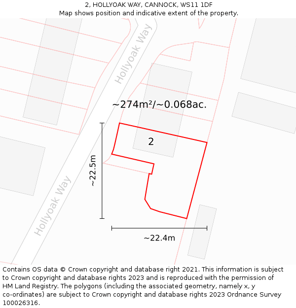 2, HOLLYOAK WAY, CANNOCK, WS11 1DF: Plot and title map