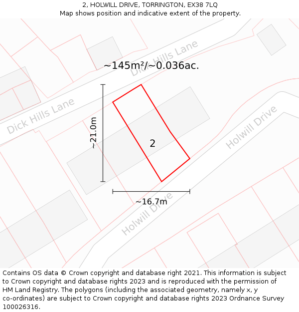 2, HOLWILL DRIVE, TORRINGTON, EX38 7LQ: Plot and title map