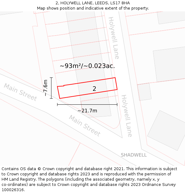 2, HOLYWELL LANE, LEEDS, LS17 8HA: Plot and title map