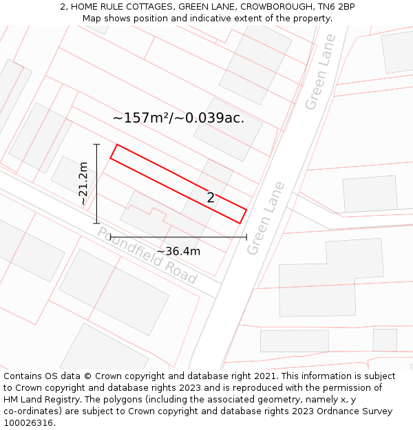2, HOME RULE COTTAGES, GREEN LANE, CROWBOROUGH, TN6 2BP: Plot and title map