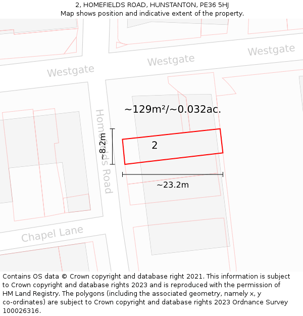 2, HOMEFIELDS ROAD, HUNSTANTON, PE36 5HJ: Plot and title map