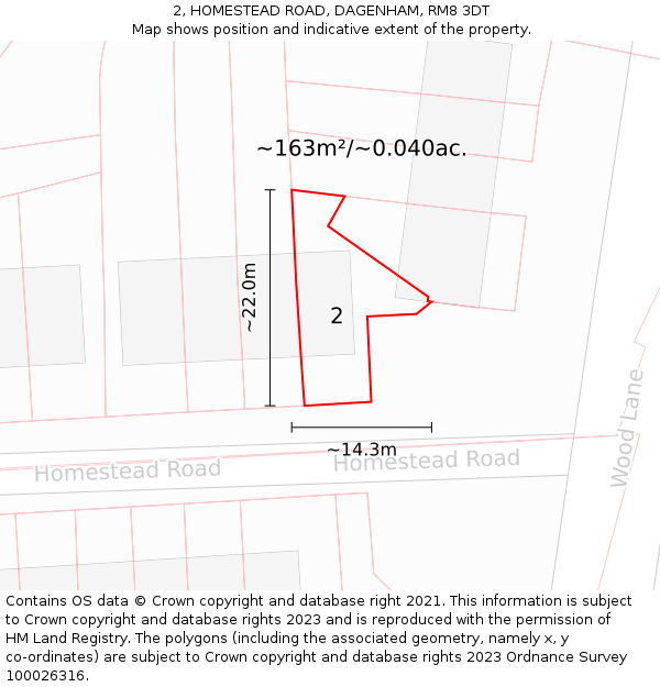 2, HOMESTEAD ROAD, DAGENHAM, RM8 3DT: Plot and title map