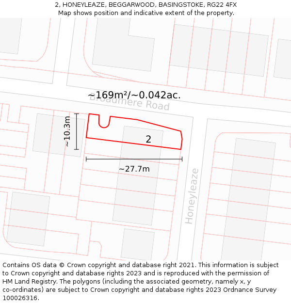 2, HONEYLEAZE, BEGGARWOOD, BASINGSTOKE, RG22 4FX: Plot and title map