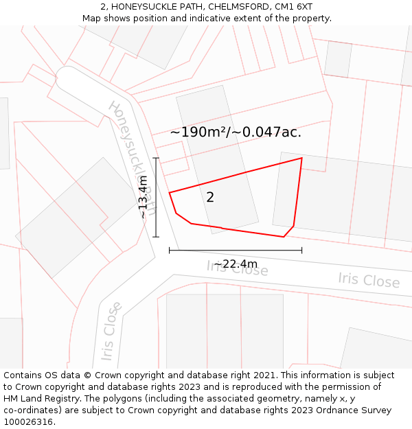2, HONEYSUCKLE PATH, CHELMSFORD, CM1 6XT: Plot and title map