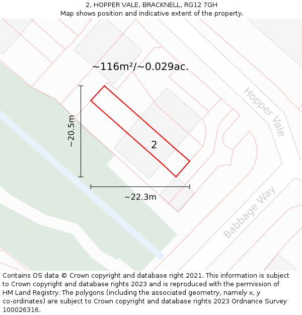 2, HOPPER VALE, BRACKNELL, RG12 7GH: Plot and title map