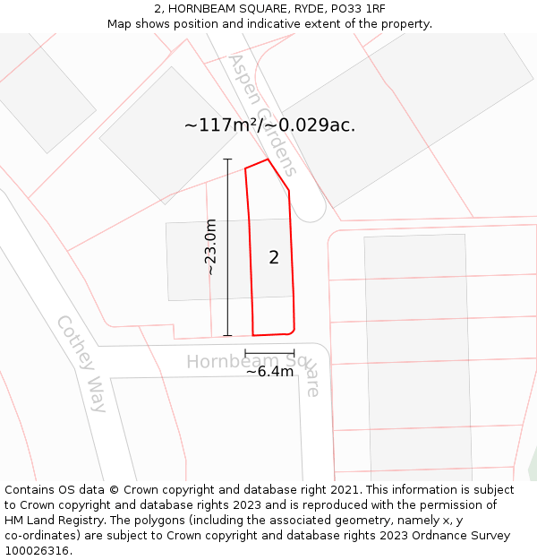 2, HORNBEAM SQUARE, RYDE, PO33 1RF: Plot and title map