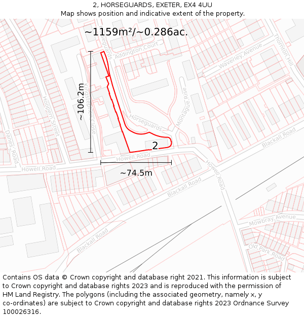 2, HORSEGUARDS, EXETER, EX4 4UU: Plot and title map