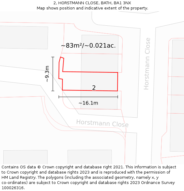 2, HORSTMANN CLOSE, BATH, BA1 3NX: Plot and title map