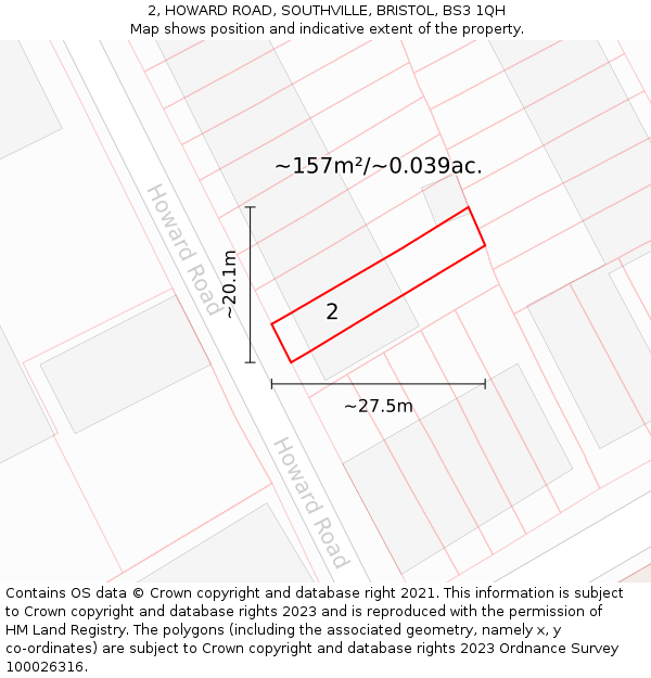 2, HOWARD ROAD, SOUTHVILLE, BRISTOL, BS3 1QH: Plot and title map