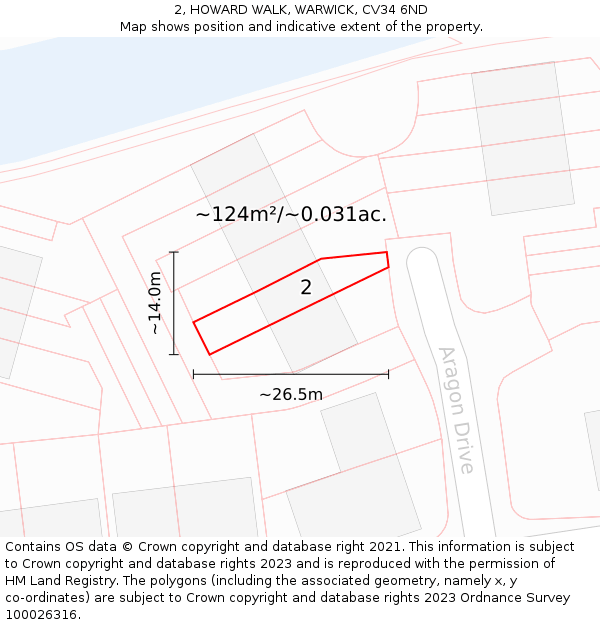 2, HOWARD WALK, WARWICK, CV34 6ND: Plot and title map