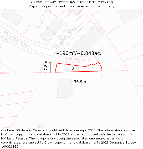 2, HOWLETT WAY, BOTTISHAM, CAMBRIDGE, CB25 9EQ: Plot and title map