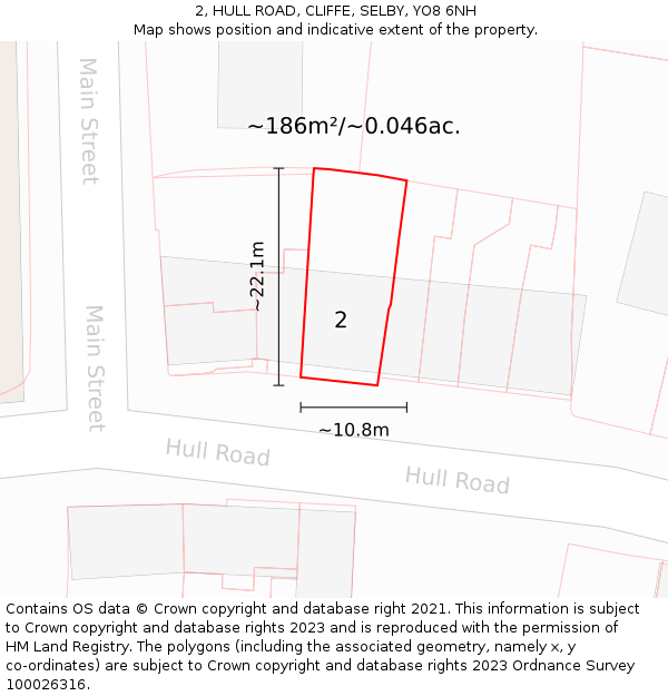 2, HULL ROAD, CLIFFE, SELBY, YO8 6NH: Plot and title map