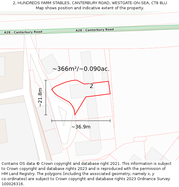 2, HUNDREDS FARM STABLES, CANTERBURY ROAD, WESTGATE-ON-SEA, CT8 8LU: Plot and title map