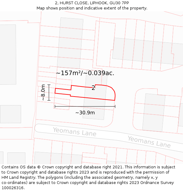 2, HURST CLOSE, LIPHOOK, GU30 7PP: Plot and title map