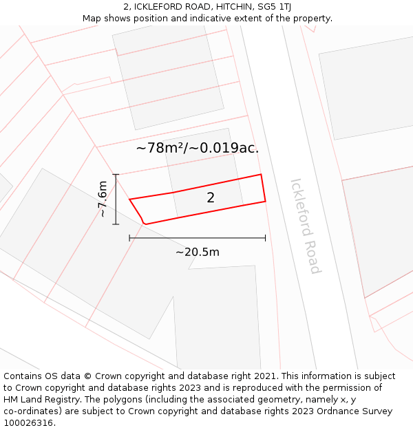 2, ICKLEFORD ROAD, HITCHIN, SG5 1TJ: Plot and title map