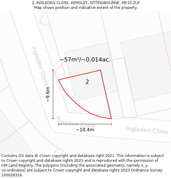 2, INGLEDEN CLOSE, KEMSLEY, SITTINGBOURNE, ME10 2UF: Plot and title map
