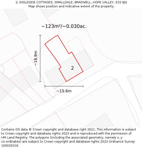2, INGLESIDE COTTAGES, SMALLDALE, BRADWELL, HOPE VALLEY, S33 9JQ: Plot and title map