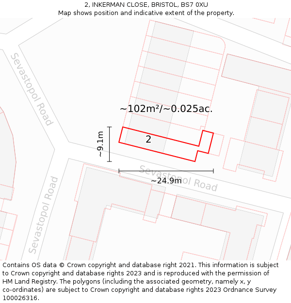 2, INKERMAN CLOSE, BRISTOL, BS7 0XU: Plot and title map