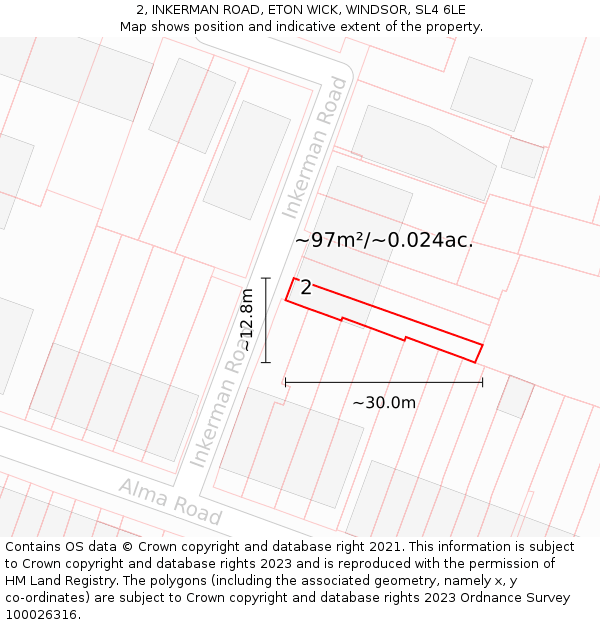 2, INKERMAN ROAD, ETON WICK, WINDSOR, SL4 6LE: Plot and title map