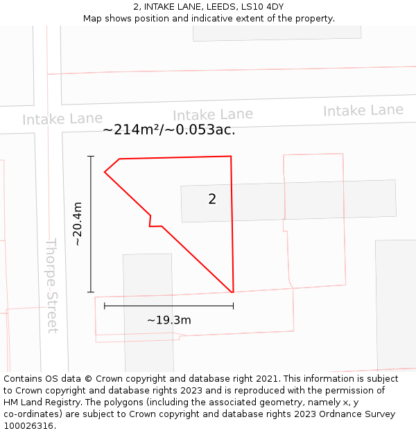 2, INTAKE LANE, LEEDS, LS10 4DY: Plot and title map