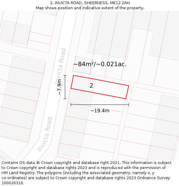 2, INVICTA ROAD, SHEERNESS, ME12 2AH: Plot and title map