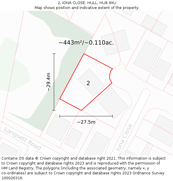 2, IONA CLOSE, HULL, HU8 9XU: Plot and title map