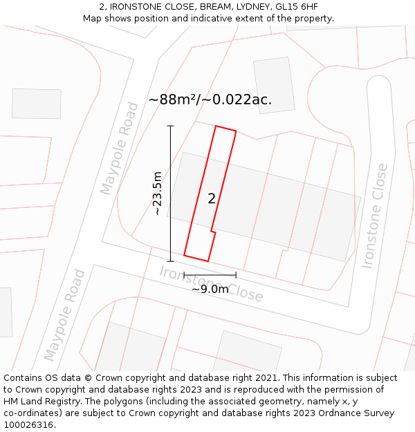2, IRONSTONE CLOSE, BREAM, LYDNEY, GL15 6HF: Plot and title map