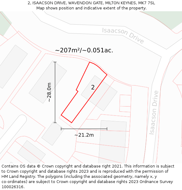 2, ISAACSON DRIVE, WAVENDON GATE, MILTON KEYNES, MK7 7SL: Plot and title map