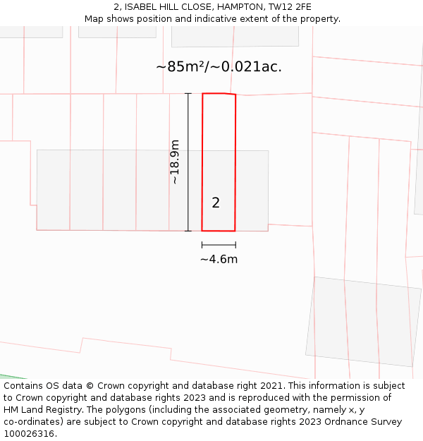 2, ISABEL HILL CLOSE, HAMPTON, TW12 2FE: Plot and title map