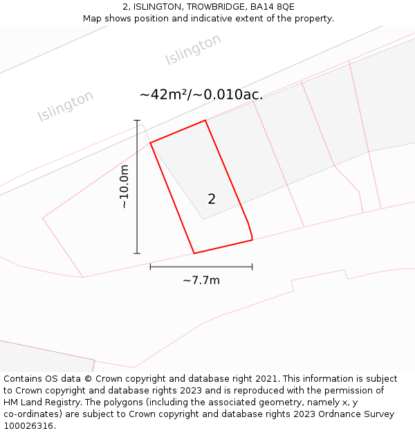 2, ISLINGTON, TROWBRIDGE, BA14 8QE: Plot and title map