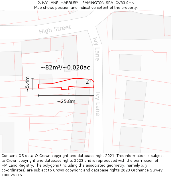 2, IVY LANE, HARBURY, LEAMINGTON SPA, CV33 9HN: Plot and title map