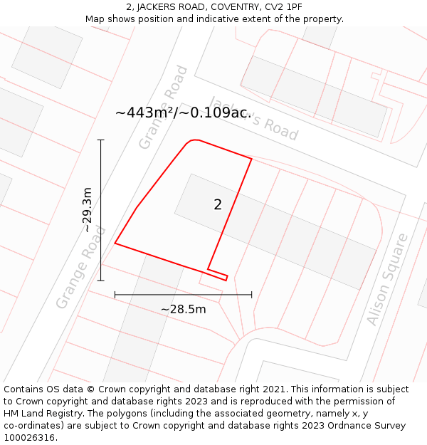 2, JACKERS ROAD, COVENTRY, CV2 1PF: Plot and title map