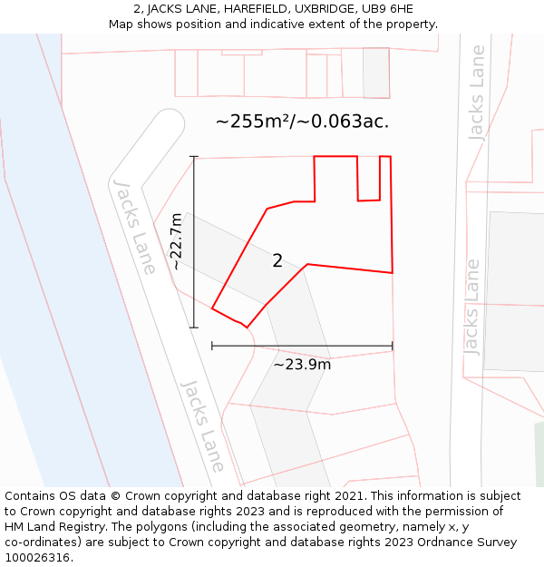 2, JACKS LANE, HAREFIELD, UXBRIDGE, UB9 6HE: Plot and title map