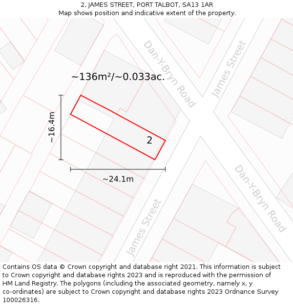 2, JAMES STREET, PORT TALBOT, SA13 1AR: Plot and title map