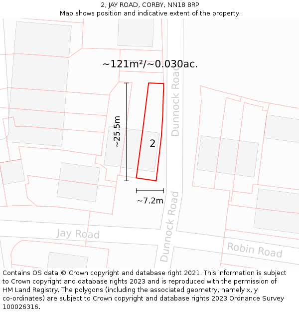 2, JAY ROAD, CORBY, NN18 8RP: Plot and title map