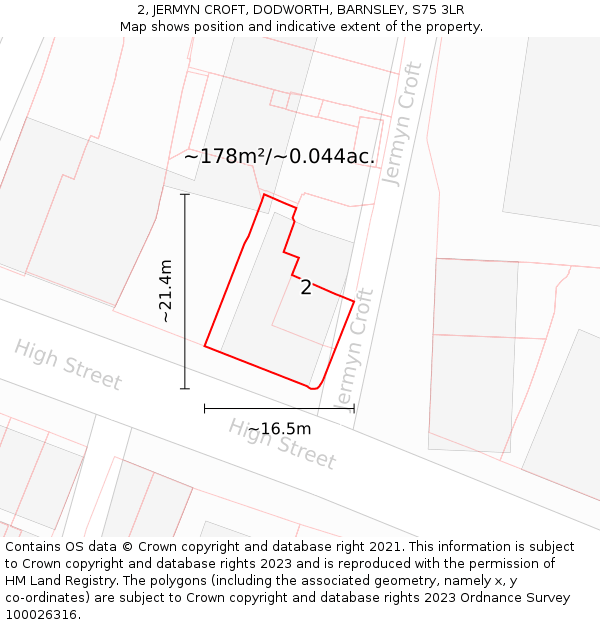2, JERMYN CROFT, DODWORTH, BARNSLEY, S75 3LR: Plot and title map