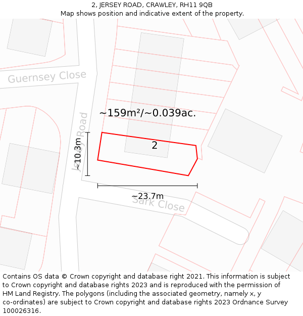 2, JERSEY ROAD, CRAWLEY, RH11 9QB: Plot and title map