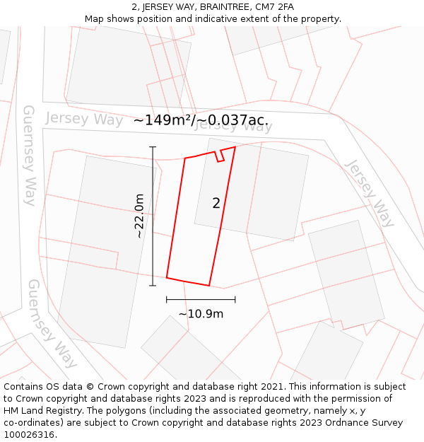 2, JERSEY WAY, BRAINTREE, CM7 2FA: Plot and title map