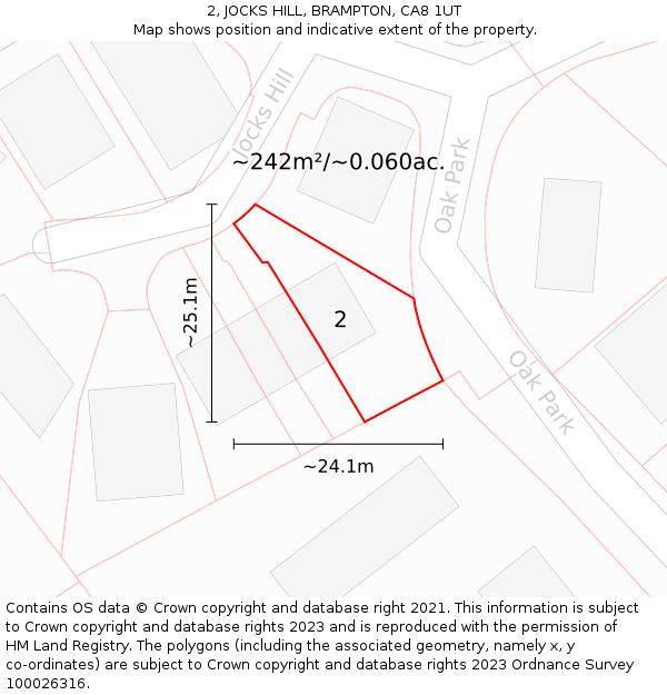 2, JOCKS HILL, BRAMPTON, CA8 1UT: Plot and title map