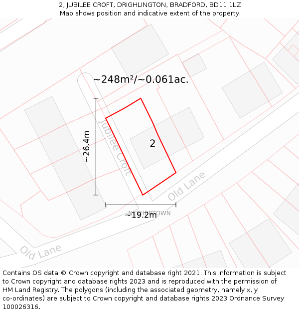 2, JUBILEE CROFT, DRIGHLINGTON, BRADFORD, BD11 1LZ: Plot and title map