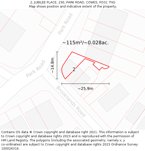 2, JUBILEE PLACE, 230, PARK ROAD, COWES, PO31 7NG: Plot and title map