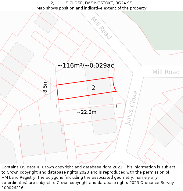 2, JULIUS CLOSE, BASINGSTOKE, RG24 9SJ: Plot and title map