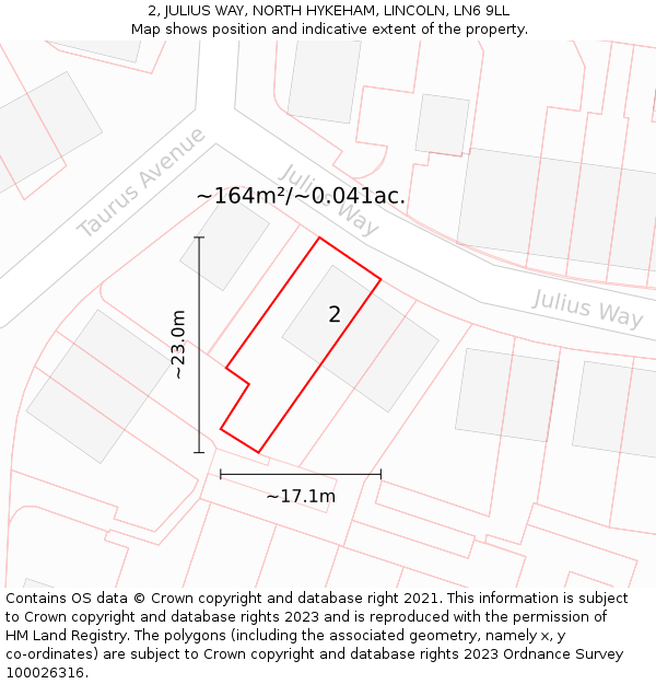 2, JULIUS WAY, NORTH HYKEHAM, LINCOLN, LN6 9LL: Plot and title map