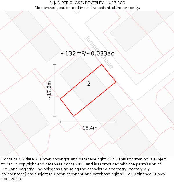 2, JUNIPER CHASE, BEVERLEY, HU17 8GD: Plot and title map