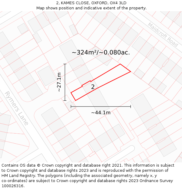 2, KAMES CLOSE, OXFORD, OX4 3LD: Plot and title map